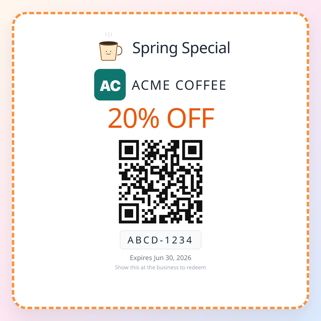 A single-use QR coupon created in ReviewQR